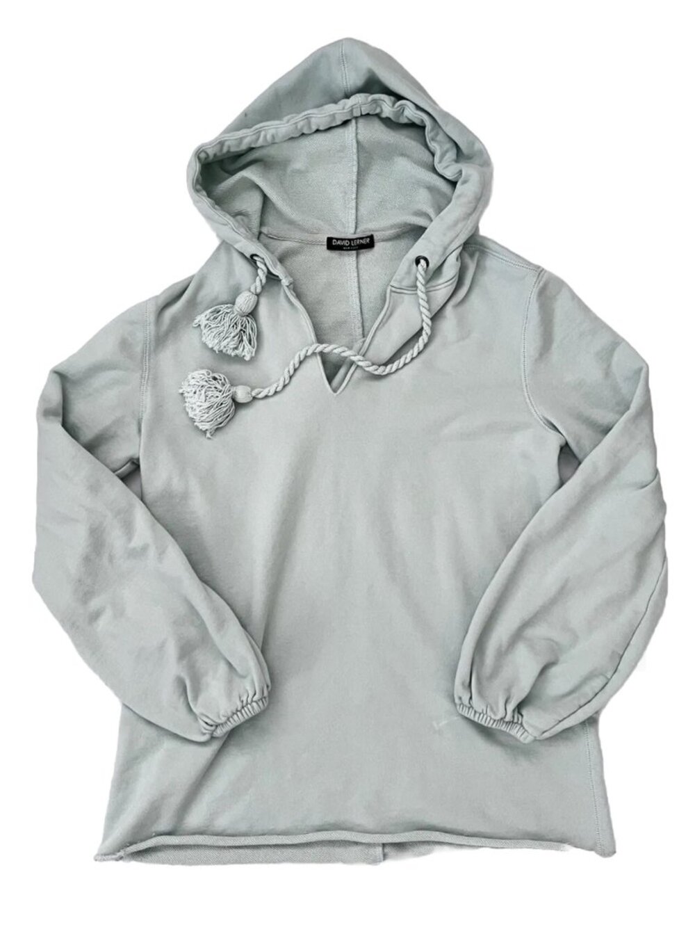 David Lerner Sweatshirt Size S Light green Hooded Tassel Cord Elastic Cuffs